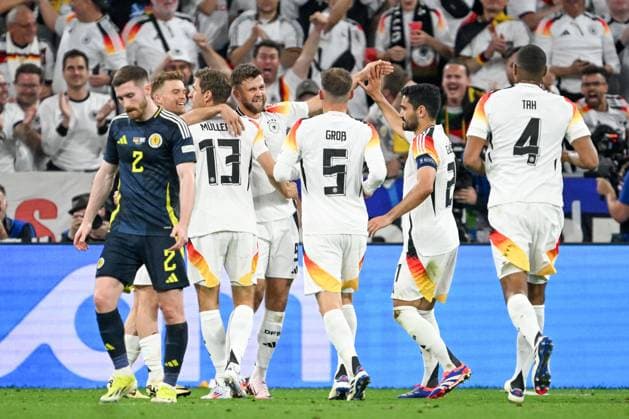Euro 2024 Germany Scotland on 14 06 2024 at the Allianz Arena in Munich Cheering, goal celebration, goal scorer, goal scorer Niclas Füllkrug Fuellkrug Germany cheers after his goal for 5 0 MT