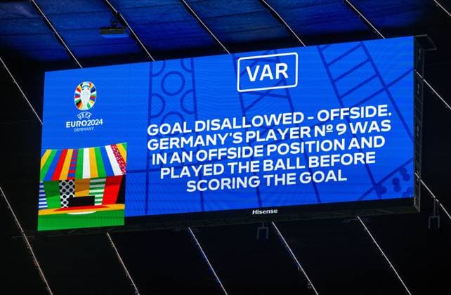 Football, men, season 2023 24, Euro 2024 Group A 1 matchday in Munich, Germany Scotland, the scoreboard explains why the VAR disallowed the supposed 5-0 goal by Niclas Füllkrug Germany, 14 06 2024, Copyright: xMatthiasxKochx