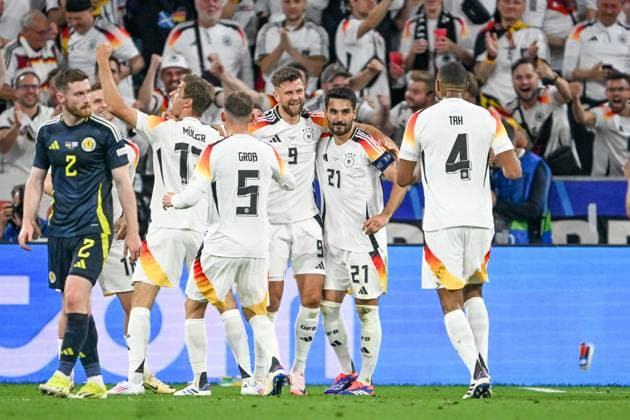Euro 2024 Germany Scotland on 14 06 2024 at the Allianz Arena in Munich Cheering, goal celebration, goal scorer, goal scorer Niclas Füllkrug Fuellkrug Germany cheers after his goal for 5 0 MT