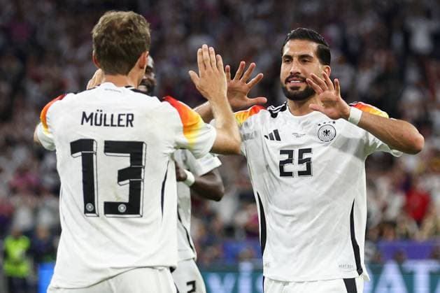 Emre Can of Germany celebrates scoring the goal for their side with their teammates to make it 5-1 Germany v Scotland, UEFA European Championship, EM, Europameisterschaft 2024, Group A, Football, Munich Football Arena, Munich, Germany, 14 Jun 2024 EDITORIAL USE ONLY No use with unauthorised audio, video, data, fixture lists, club league logos or live services. Online in-match use limited to 120 images, no video emulation. No use in betting, games or single club league player publications. Copyright: xPaulxCurrie Shutterstockx 14523776fy
