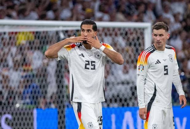 Football, men, season 2023 24, Euro 2024 Group A 1 matchday in Munich, Germany Scotland, f l Emre Can Germany , Pascal Groß Germany , cheering after scoring 5 1, 14 06 2024, Copyright: xMatthiasxKochx