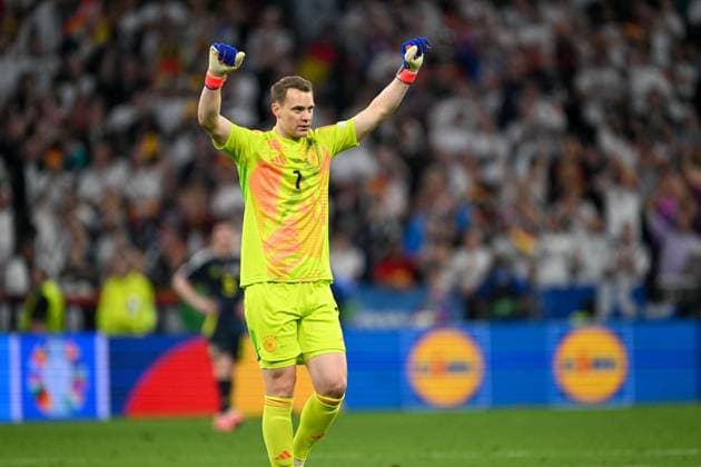 Euro 2024 Germany Scotland on 14 06 2024 at the Allianz Arena in Munich Goalkeeper Manuel Neuer Germany cheers after the victory MT