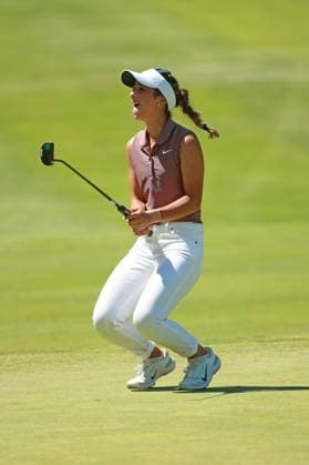 Meijer LPGA, Golf Damen Classic Isabella Fierro of Mexico reacts to her putt on the third green during Day Two of the Meijer LPGA Classic for Simply Give golf tournament at Blythefield Country Club in Belmont, MI, USA Friday, June 14, 2024. Belmont Michigan United States  Copyright: xJorgexLemusx originalFilename:lemus-meijerlp240614_npDSS.jpg