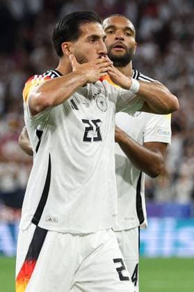 Emre Can of Germany celebrates scoring the goal for their side with their teammates to make it 5-1 Germany v Scotland, UEFA European Championship, EM, Europameisterschaft 2024, Group A, Football, Munich Football Arena, Munich, Germany, 14 Jun 2024 EDITORIAL USE ONLY No use with unauthorised audio, video, data, fixture lists, club league logos or live services. Online in-match use limited to 120 images, no video emulation. No use in betting, games or single club league player publications. Copyright: xPaulxCurrie Shutterstockx 14523776gf