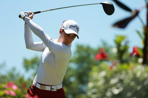 Meijer LPGA, Golf Damen Classic Azahara Munoz of Spain tees off on the 12th hole during Day Two of the Meijer LPGA Classic for Simply Give golf tournament at Blythefield Country Club in Belmont, MI, USA Friday, June 14, 2024. Belmont Michigan United States  Copyright: xJorgexLemusx originalFilename:lemus-meijerlp240614_npG0U.jpg
