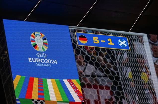 Football, men, season 2023 24, Euro 2024 Group A 1 matchday in Munich, Germany Scotland, scoreboard with 5 1 final score, 14 06 2024, Copyright: xMatthiasxKochx