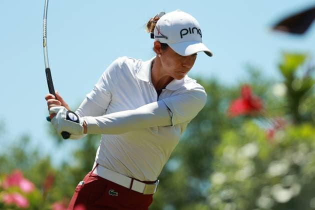 Meijer LPGA, Golf Damen Classic Azahara Munoz of Spain tees off on the 12th hole during Day Two of the Meijer LPGA Classic for Simply Give golf tournament at Blythefield Country Club in Belmont, MI, USA Friday, June 14, 2024. Belmont Michigan United States  Copyright: xJorgexLemusx originalFilename:lemus-meijerlp240614_nph9H.jpg