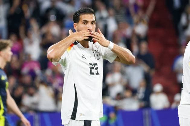 Goal celebration after the 5-0 goal by Emre Can Germany, 25 , Football, UEFA , European Championship, Group A 2024, Germany vs Scotland, 14 06 2024, Munich Football Arena, Munich, Germany Munich Football Arena Bayern Germany Copyright: xGrantxHubbsx