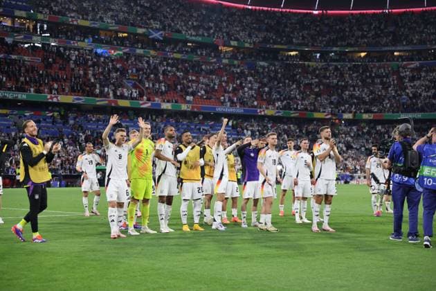 14 06 2024, Football, Men, UEFA European Championship 2024, Opening match, Group A, Germany Scotland, The German national team celebrates victory Munich Allianz Arena Bayern Germany EN Copyright: xSebastianxBachx