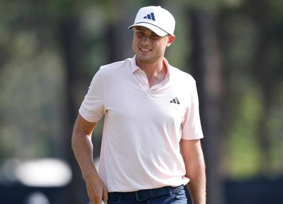 Ludvig Aberg of Sweden reacts after sinking a birdie putt on the twelfth hole during the second round of the 124th U.S. Open golf championship at Pinehurst Resort & Country Club in Pinehurst, N.C. on Friday, June 14, 2024.  NCP202406147857 JOHNxANGELILLO