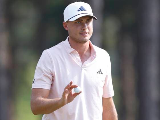 Sport Bilder des Tages Ludvig Aberg of Sweden reacts after sinking a birdie putt on the twelfth hole during the second round of the 124th U.S. Open golf championship at Pinehurst Resort & Country Club in Pinehurst, N.C. on Friday, June 14, 2024.  NCP20240614786 JOHNxANGELILLO