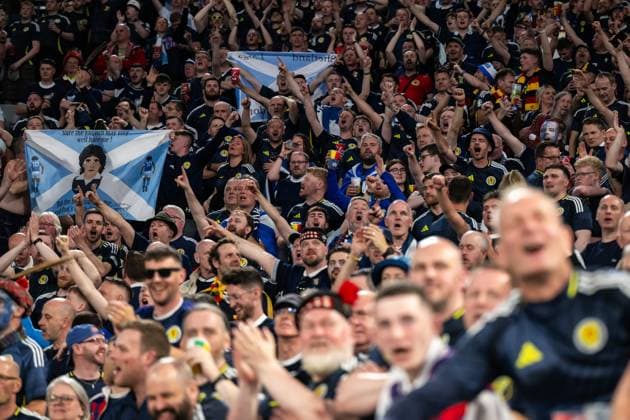 240614 Fans of Scotland during the UEFA Euro 2024 Football Championship match between Germany and Scotland on June 14, 2024 in Munich Photo Mathias Bergeld BILDBYRAN code MB MB0933 fotboll football soccer fotballs em europamästskap em uefa euro uefa european football championship euro 2024 deutschland germany scotland bbeng skottland audience  Copyright: MATHIASxBERGELD BB240614MB154