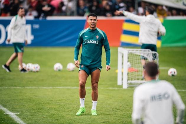 Portugal Public Training Session And press conference, PK, Pressekonferenz - UEFA EURO, EM, Europameisterschaft,Fussball 2024 Cristiano Ronaldo of Portugal is training during the public training session ahead of the UEFA EURO 2024 in Gutersloh, Germany, on June 14, 2024. Gutersloh Germany  Copyright: xHeshamxElsherifx originalFilename:elsherif-notitle240614_npHyM.jpg
