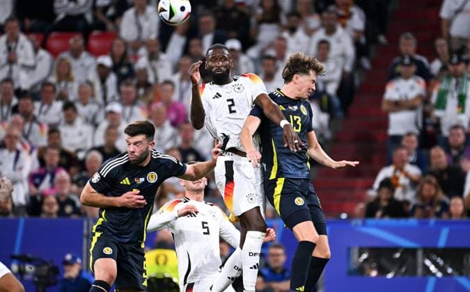 Football, European Championship, EURO 2024, Group A, Allianz Arena Munich Germany Scotland 5 1 Antonio Rüdiger GER , Jack Hendry SCO Action