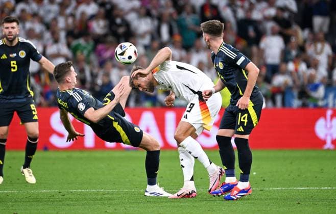 Football, European Championship, EURO 2024, Group A, Allianz Arena Munich Germany Scotland 5 1 Niklas Füllkrug GER , Anthony Ralston SCO Action
