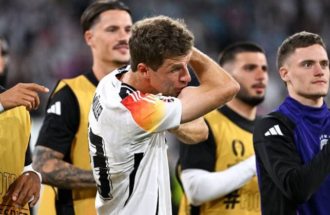 Football, European Championship, EURO 2024, Group A, Allianz Arena Munich Germany Scotland 5 1 Thomas Müller GER after the end of the match Cheers, joy, action