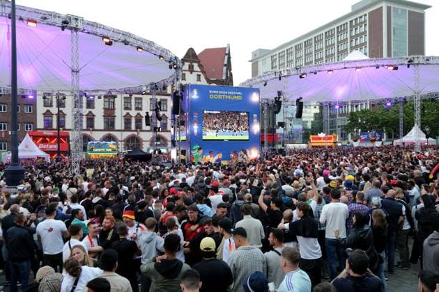 14 06 2024 Dortmund, Fanzone Friedensplatz, broadcast of opening match UEFA EURO2024 Germany vs. Scotland, final score 5 1
