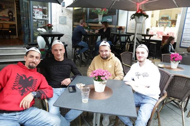 14 06 2024 Dortmund, broadcast of opening match UEFA EURO2024 Germany vs. Scotland, final score 5 1 Albanian fans are also already present at the Alter Markt