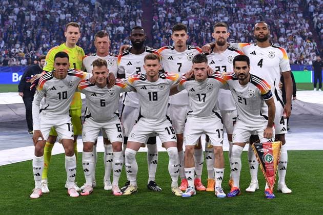 Soccer UEFA EURO 2024 Group Stage 1 Matchday Opening Match Germany Scotland on 14 06 2024 at the Munich Football Arena in Munich Team Photo Team Photo Top row f l n r Manuel Neuer Germany , Toni Kroos Germany , Antonio Rüdiger Germany , Kai Havertz Germany , Robert Andrich Germany , Jonathan Tah Germany Bottom row f l n r Jamal Musiala Germany , Joshua Kimmich Germany , Maximilian Mittelstädt Germany , Florian Wirtz Germany , Ilkay Gündogan Germany xRx