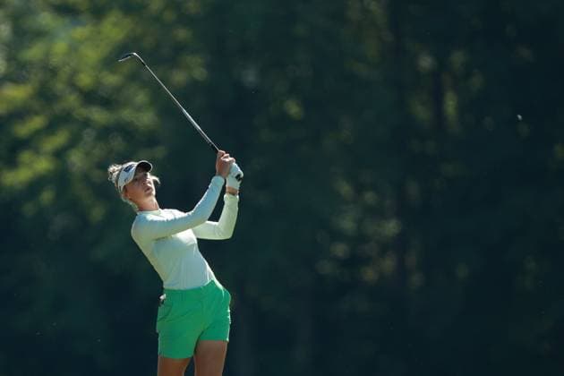 Meijer LPGA, Golf Damen Classic Nelly Korda of the United States plays her second shot on the first hole during Day Two of the Meijer LPGA Classic for Simply Give golf tournament at Blythefield Country Club in Belmont, MI, USA Friday, June 14, 2024. Belmont Michigan United States  Copyright: xJorgexLemusx originalFilename:lemus-meijerlp240614_npRQN.jpg