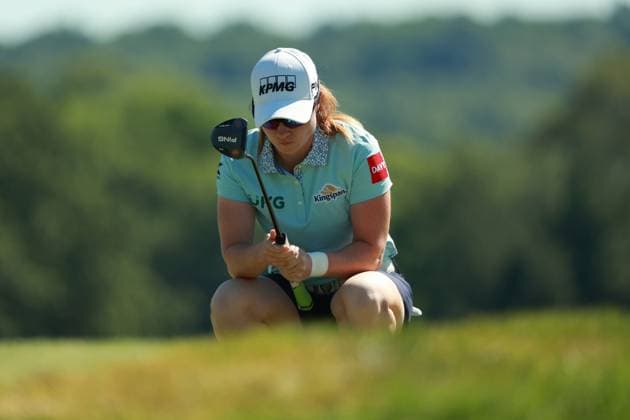 Meijer LPGA, Golf Damen Classic Leona Maguire of Ireland lines up her putt on the first green during Day Two of the Meijer LPGA Classic for Simply Give golf tournament at Blythefield Country Club in Belmont, MI, USA Friday, June 14, 2024. Belmont Michigan United States  Copyright: xJorgexLemusx originalFilename:lemus-meijerlp240614_npWv1.jpg
