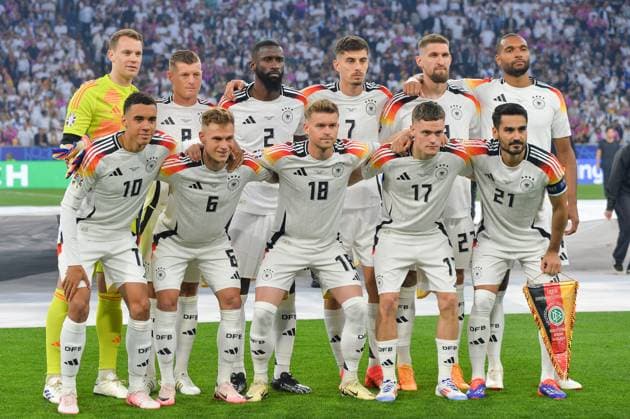 Image shows team photo Team Germany, 14 06 2024, Munich, Football, European Championship, Germany Scotland, EVENT REGULATIONS PROHIBIT ANY USE OF PHOTOGRAPHS AS IMAGE SEQUENCES AND OR QUASI VIDEO xklx