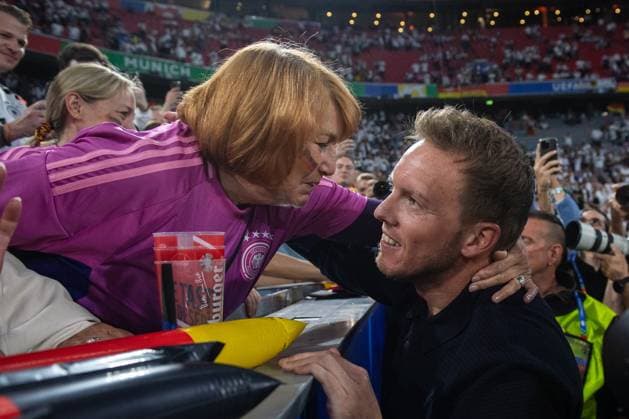MUNICH, GERMANY - JUNE 14: Germany Head coach Julian Nagelsmann with a mother after the UEFA EURO, EM, Europameisterschaft,Fussball 2024 group stage match between Germany and Scotland at Munich Football Arena on June 14, 2024 in Munich, Germany.Photo by Sebastian Frej Germany v Scotland: Group A - UEFA EURO 2024 Copyright: xSebastianxFrejx