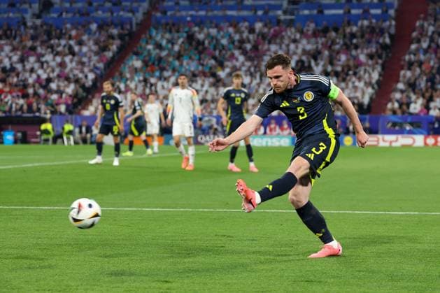 Andrew Robertson 3 Scotland , Germany vs Scotland, Football, UEFA Euro 2024, Group stage, 1 Matchday, 14 06 2024 DFB regulations prohibit any use of photographs as image sequences and or quasi video Muenchen Bayern Germany Copyright: xkolbert-press ChristianxKolbertx