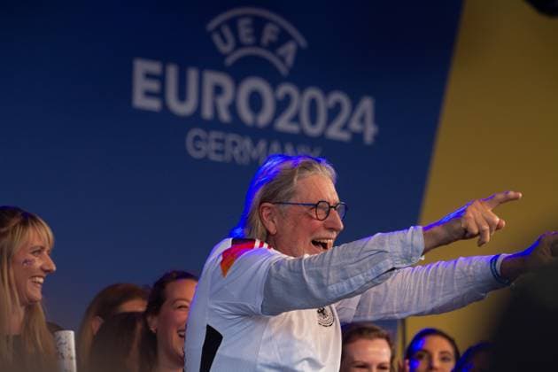 Public View Of Germany V Scotland In Cologne Toni Schumacher, the UEFA ambassador, is being seen on the stage in front of thousands of German and Scottish football fans at Tanzbrunnen to watch the public viewing of the opening match between Germany and Scotland of UEFA EURO, EM, Europameisterschaft,Fussball 2024 in Cologne, Germany, on June 14, 2024. cologne Germany  Copyright: xYingxTangx originalFilename:tang-notitle240614_npMEn.jpg