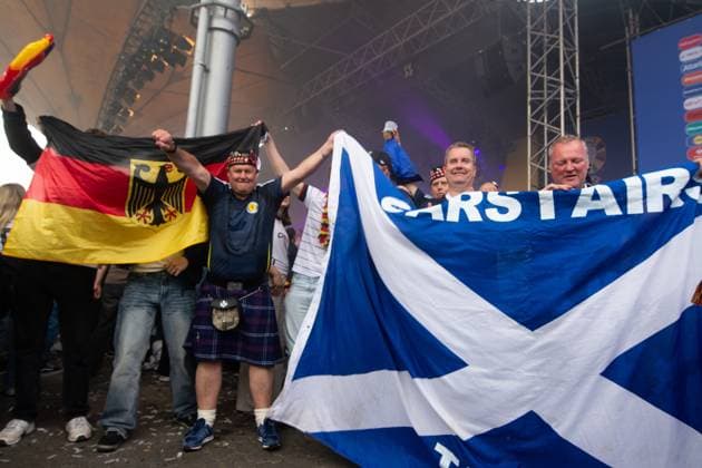 Public View Of Germany V Scotland In Cologne Thousands of German football fans and Scottish football fans are gathering at Tanzbrunnen to watch the public viewing of the opening match between Germany and Scotland of UEFA EURO, EM, Europameisterschaft,Fussball 2024 in Cologne, Germany, on June 14, 2024. cologne Germany  Copyright: xYingxTangx originalFilename:tang-notitle240614_npzRb.jpg