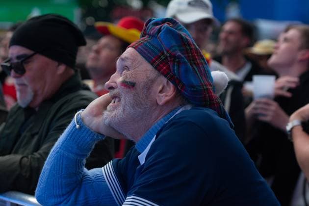 Public View Of Germany V Scotland In Cologne A Scotland fan is looking sad as thousands of German football fans and Scotland football fans are gathering at Tanzbrunnen to watch the public viewing of the opening match between Germany and Scotland of UEFA EURO, EM, Europameisterschaft,Fussball 2024 in Cologne, Germany, on June 14, 2024. cologne Germany  Copyright: xYingxTangx originalFilename:tang-notitle240614_np4MS.jpg