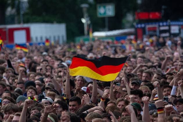 Public View Of Germany V Scotland In Cologne Thousands of German football fans and Scottish football fans are gathering at Tanzbrunnen to watch the public viewing of the opening match between Germany and Scotland of UEFA EURO, EM, Europameisterschaft,Fussball 2024 in Cologne, Germany, on June 14, 2024. cologne Germany  Copyright: xYingxTangx originalFilename:tang-notitle240614_npkwI.jpg