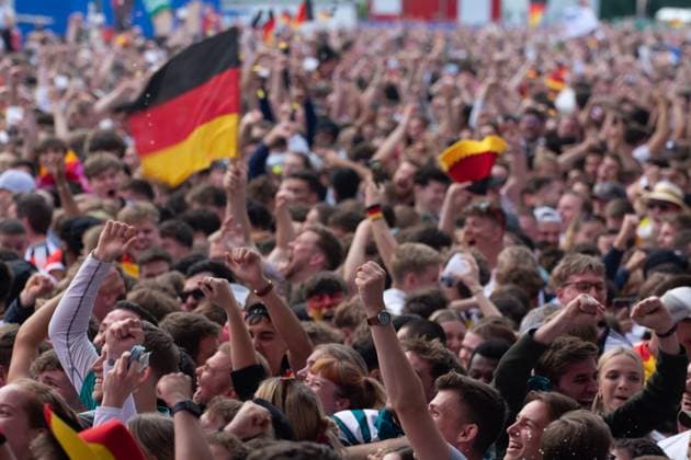 Public View Of Germany V Scotland In Cologne Thousands of German football fans and Scottish football fans are gathering at Tanzbrunnen to watch the public viewing of the opening match between Germany and Scotland of UEFA EURO, EM, Europameisterschaft,Fussball 2024 in Cologne, Germany, on June 14, 2024. cologne Germany  Copyright: xYingxTangx originalFilename:tang-notitle240614_npqqz.jpg
