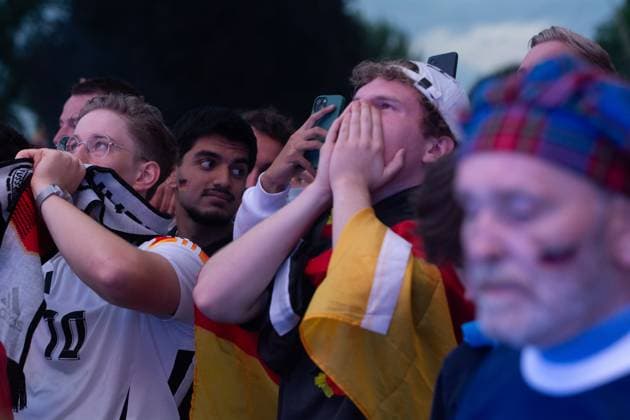 Public View Of Germany V Scotland In Cologne Thousands of German football fans and Scottish football fans are gathering at Tanzbrunnen to watch the public viewing of the opening match between Germany and Scotland of UEFA EURO, EM, Europameisterschaft,Fussball 2024 in Cologne, Germany, on June 14, 2024. cologne Germany  Copyright: xYingxTangx originalFilename:tang-notitle240614_nprRl.jpg