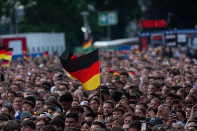Public View Of Germany V Scotland In Cologne Thousands of German football fans and Scottish football fans are gathering at Tanzbrunnen to watch the public viewing of the opening match between Germany and Scotland of UEFA EURO, EM, Europameisterschaft,Fussball 2024 in Cologne, Germany, on June 14, 2024. cologne Germany  Copyright: xYingxTangx originalFilename:tang-notitle240614_npwTf.jpg