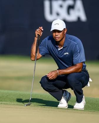 June 14, 2024, Pinehurst, North Carolina, USA: Tiger Woods of Jupiter, Florida, eyes his putt on the 18th green during Friday s second round for the 124th U.S. Open, June 14, 2024, at Pinehurst Resort & Country Club (Course No. 2) in Pinehurst, North Carolina. Pinehurst USA - ZUMAh97_ 20240614_fap_h97_011 Copyright: xTimothyxL.xHalex