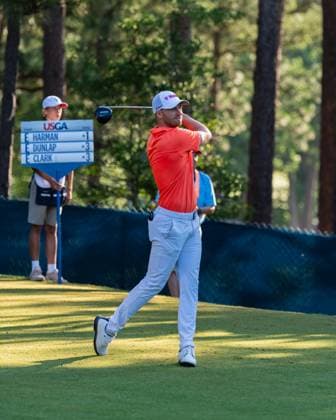 June 14, 2024, Pinehurst, North Carolina, USA: Wyndham Clark of Denver, Colorado, the reigning U.S. Open winner, plays his shot from the tenth tee during Friday s second round for the 124th U.S. Open, June 14, 2024, at Pinehurst Resort & Country Club (Course No. 2) in Pinehurst, North Carolina. Pinehurst USA - ZUMAh97_ 20240614_fap_h97_023 Copyright: xTimothyxL.xHalex