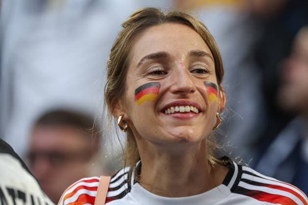 Euro 2024 Germany Scotland on 14 06 2024 at the Allianz Arena in Munich Lena Wurzenberger the girlfriend of national coach Julian Nagelsmann Germany laughs smiles in the stadium MH