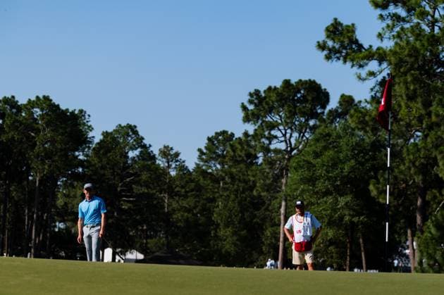June 14, 2024, Pinehurst, North Carolina, USA: Grant Forrest of Scotland eyes the sloping ninth hole green during Friday s second round for the 124th U.S. Open, June 14, 2024, at Pinehurst Resort & Country Club (Course No. 2) in Pinehurst, North Carolina. Pinehurst USA - ZUMAh97_ 20240614_fap_h97_036 Copyright: xTimothyxL.xHalex