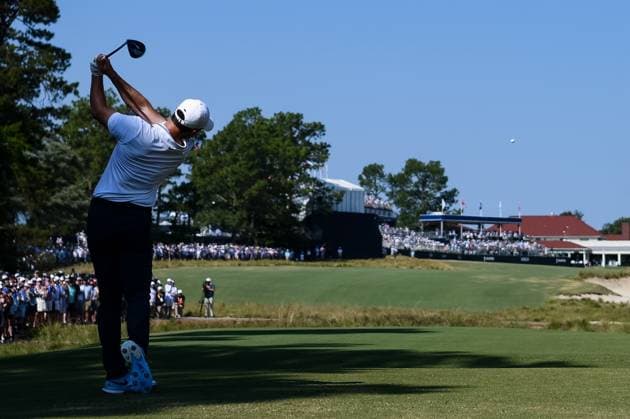 June 14, 2024, Pinehurst, North Carolina, USA: Rory McIlroy of Northern Ireland, plays his shot from the 18th tee during Friday s second round for the 124th U.S. Open, June 14, 2024, at Pinehurst Resort & Country Club (Course No. 2) in Pinehurst, North Carolina. Pinehurst USA - ZUMAh97_ 20240614_fap_h97_040 Copyright: xTimothyxL.xHalex
