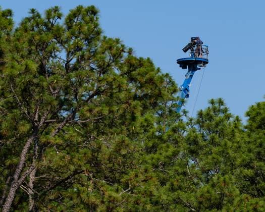 June 14, 2024, Pinehurst, North Carolina, USA: An NBC Sports camera operator has a high-angle view along the 16th fairway during Friday s second round for the 124th U.S. Open, June 14, 2024, at Pinehurst Resort & Country Club (Course No. 2) in Pinehurst, North Carolina. Pinehurst USA - ZUMAh97_ 20240614_fap_h97_042 Copyright: xTimothyxL.xHalex