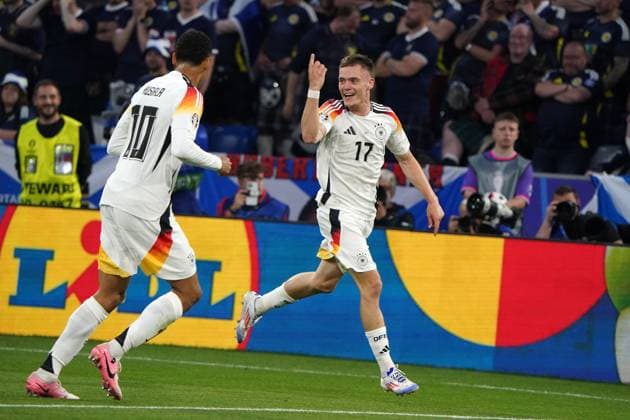 national team, football, UEFA Euro2024, EM 2024,Germany Scotland Allianzarena, Munich Jamal Musiala, florian wirtz both Germany ,goal celebration