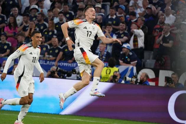 National team, Football, UEFA Euro2024, EM 2024,Germany Scotland Allianzarena, Munich Jamal Musiala, Florian Wirtz, both Germany ,cheers