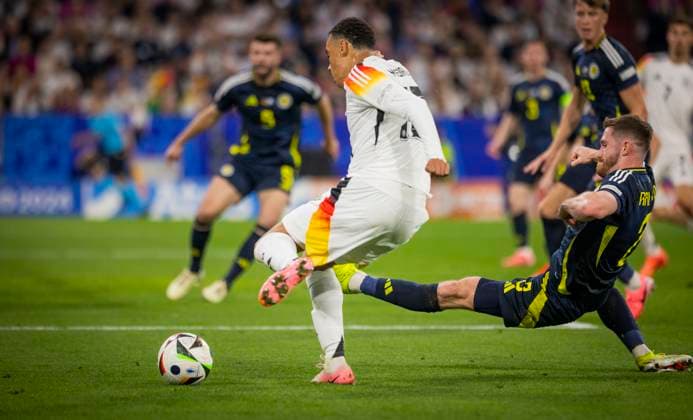 Munich, Germany 14th Jun 2024 Jamal Musiala DFB Tony Ralston Sco Germany Scotland Germany Scotland 14 06 2024