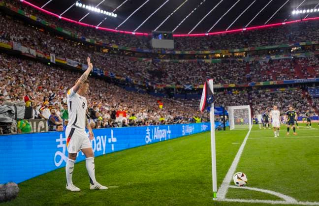 Munich, Germany 14th Jun 2024 Corner by Toni Kroos DFB Germany Scotland Germany Scotland 14 06 2024