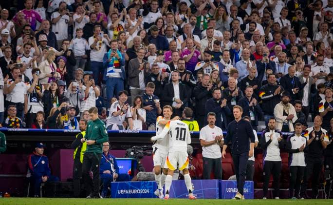 Munich, Germany 14th Jun 2024 Thomas Müller DFB , Jamal Musiala DFB Coach Julian Nagelsmann Germany Germany Scotland Germany Scotland 14 06 2024