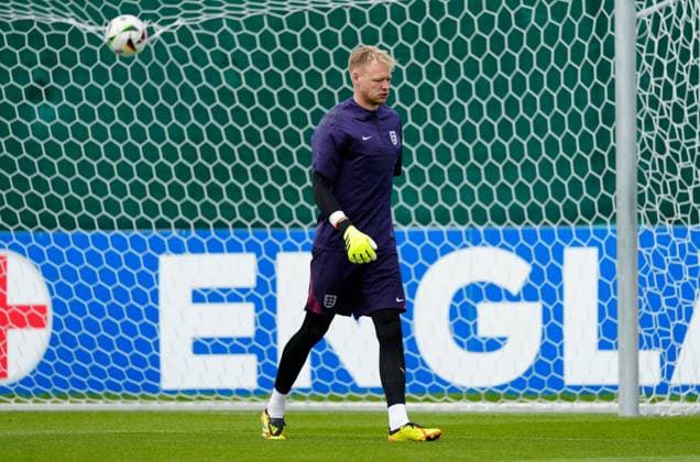 Jordan Pickford of England England Training Session and press conference, PK, Pressekonferenz UEFA European Championship, EM, Europameisterschaft 2024, Group C, Football, Spa & Golf Resort Weimarer Land, Blankenhain, Germany, 15 Jun 2024 EDITORIAL USE ONLY No use with unauthorised audio, video, data, fixture lists, club league logos or live services. Online in-match use limited to 120 images, no video emulation. No use in betting, games or single club league player publications.  Copyright: xDavexShopland Shutterstockx 14523791i