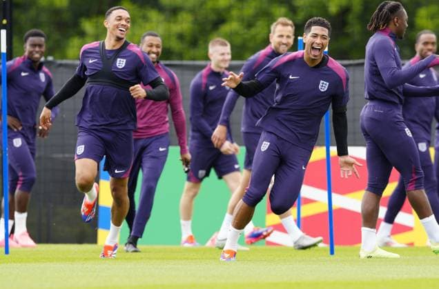 Trent Alexander-Arnold of England and Jude Bellingham of England England Training Session and press conference, PK, Pressekonferenz UEFA European Championship, EM, Europameisterschaft 2024, Group C, Football, Spa & Golf Resort Weimarer Land, Blankenhain, Germany, 15 Jun 2024 EDITORIAL USE ONLY No use with unauthorised audio, video, data, fixture lists, club league logos or live services. Online in-match use limited to 120 images, no video emulation. No use in betting, games or single club league player publications.  Copyright: xDavexShopland Shutterstockx 14523791w