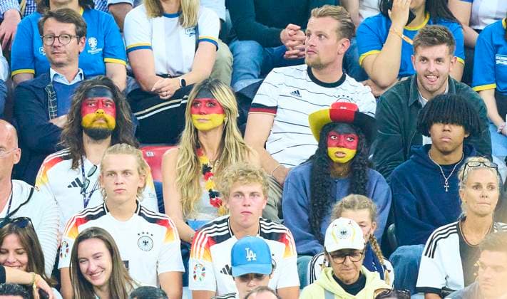 Heidi Klum (GNTM) with husband Tom Kaulitz and four childs Lou (next to her), Johan, Henry and Leni with boyfriend Aris Rachevsky in the group stage match GERMANY - SCOTLAND 5-1 of the UEFA European Championships 2024 on Jun 14, 2024 in Munich, Germany.