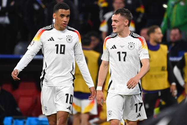 from left WUSIALA Jamal MUSIALA GER , Florian Wirtz GER ,Action Group Phase Group A Germany GER Scotland SCO 5 1 on 14 06 2024 Football Arena Munich, Football UEFA EURO 2024 GERMANY from 14 06 2024 14 07 2024